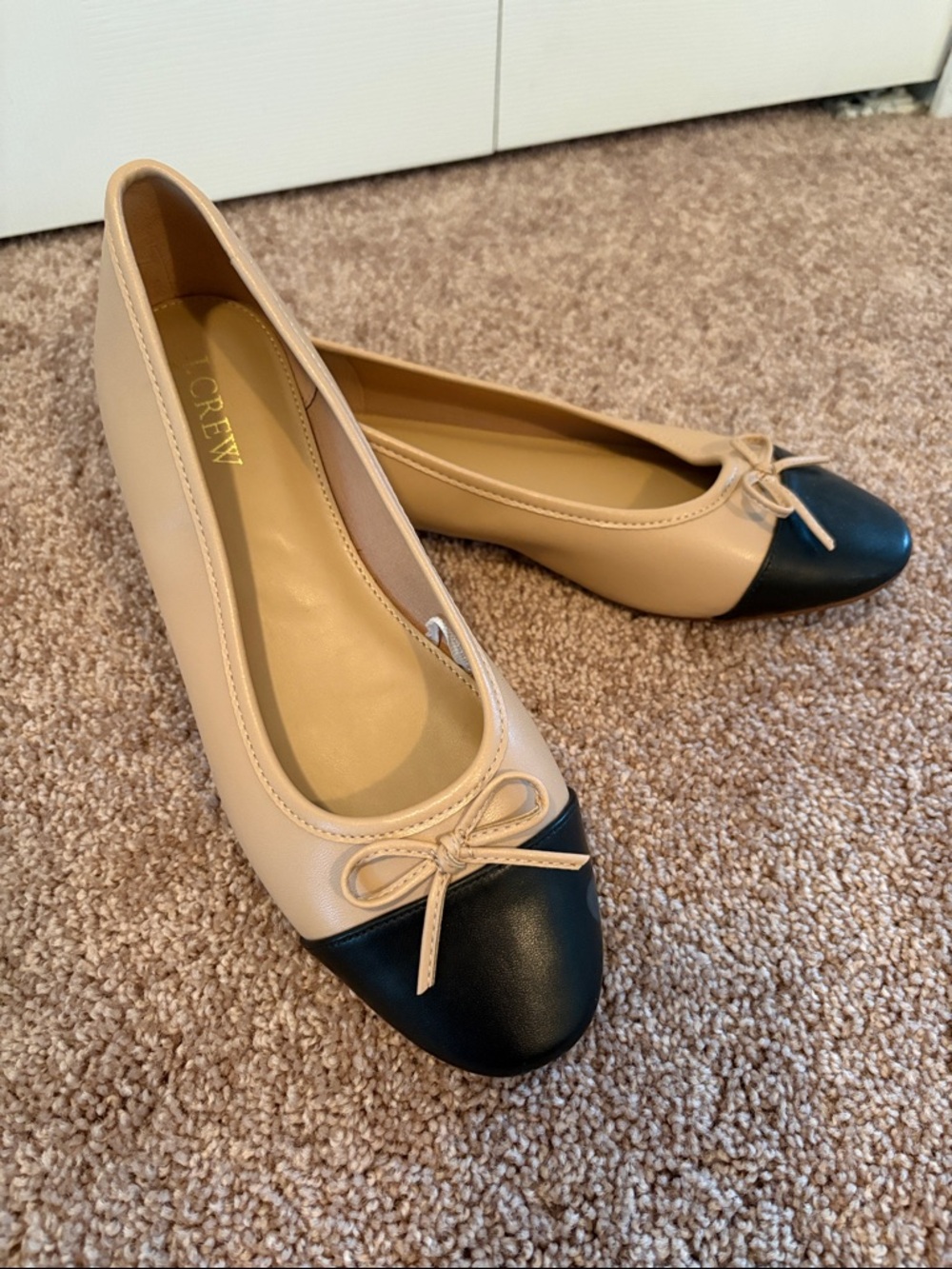 J. Crew Two-Tone Tan and Black Leather Ballet Flats
